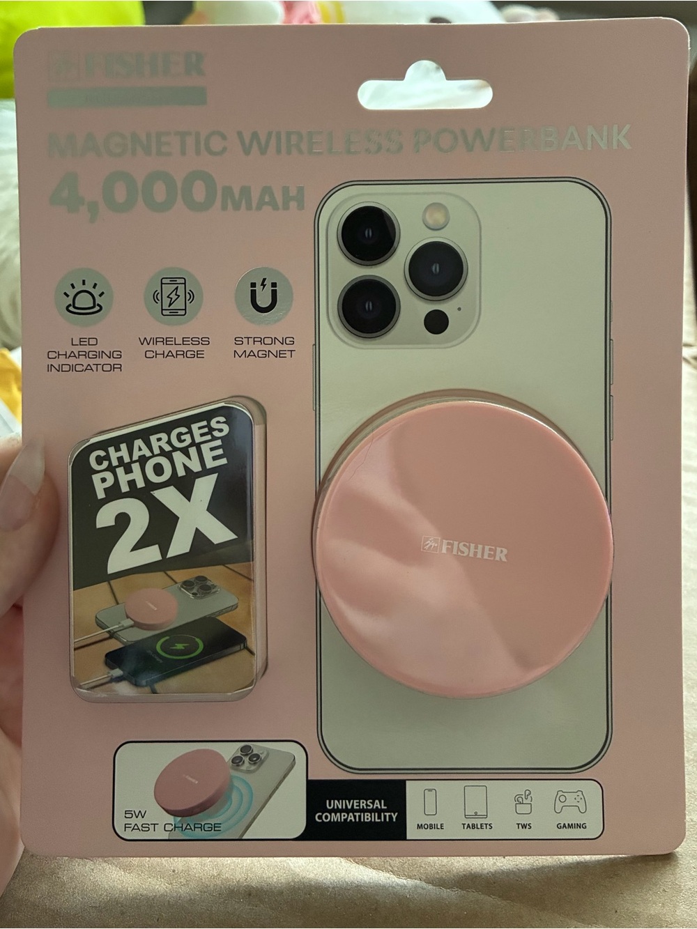 Fisher Magnetic Wireless Powerbank 4,000mAh - Pink